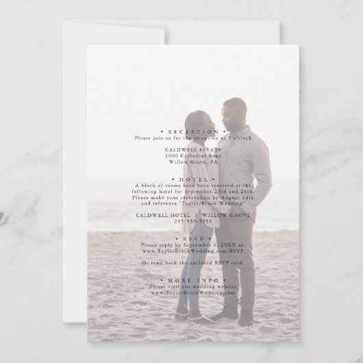 スクリプエレガントト暗い写真の前後結婚の 招待状 (裏面)