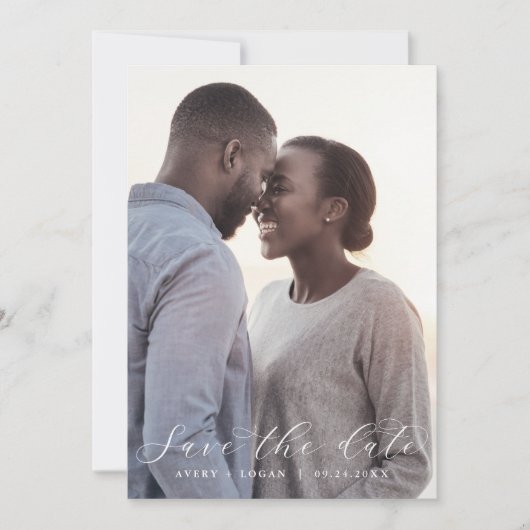 スクリプエレガントト暗い写真テンプレート日付の保存 セーブザデート (正面)