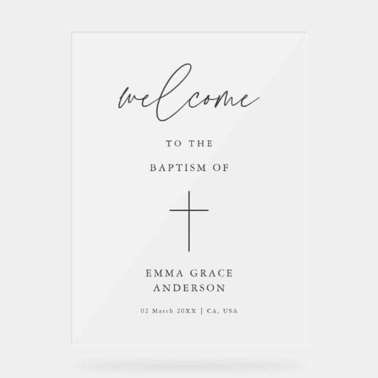 スクリプエレガントト曇り洗礼へようこそ アクリルサイン (正面)