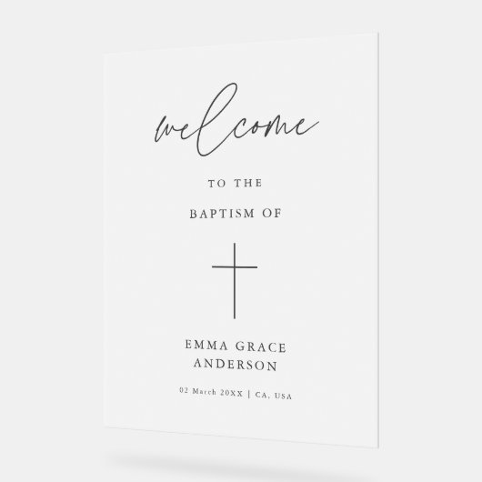 スクリプエレガントト曇り洗礼へようこそ アクリルサイン (傾斜)