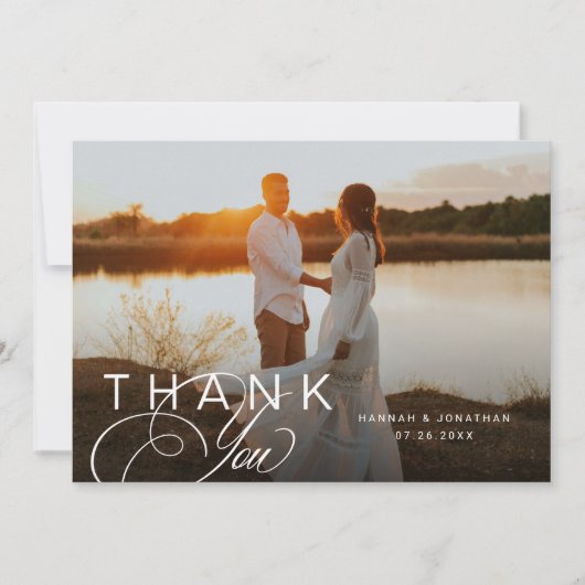 スクリプエレガントト横結婚の写真 サンキューカード (正面)