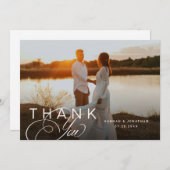 スクリプエレガントト横結婚の写真 サンキューカード (正面/裏面)