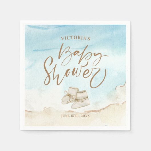 スクリプエレガントト水彩ビーチベビーシャワー スタンダードカクテルナプキン (正面)