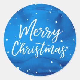 スクリプエレガントト水彩ブルーメリークリスマス ラウンドシール