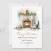 スクリプエレガントト水彩暖炉クリスマス シーズンカード (正面)