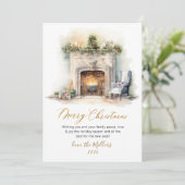 スクリプエレガントト水彩暖炉クリスマス シーズンカード (スタンド正面)