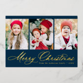 スクリプエレガントト海軍メリークリスマス3写真 箔シーズンカード (正面)