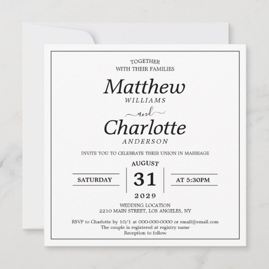 スクリプエレガントト白の結婚デジタル印刷可能 招待状 (正面)