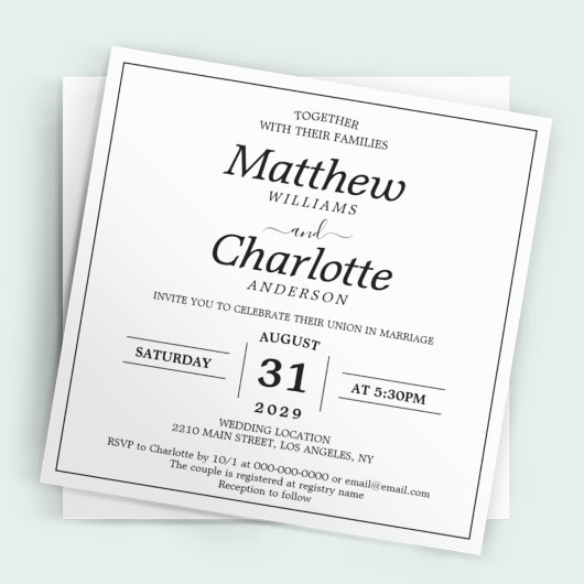 スクリプエレガントト白の結婚デジタル印刷可能 招待状