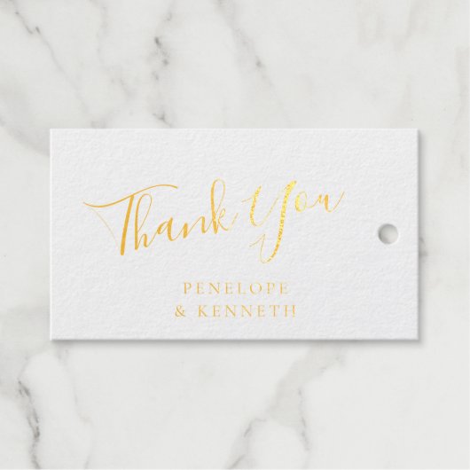 スクリプエレガントト白カスタムウェディングありがとう金ゴールド ギフトタグ (正面 (横))