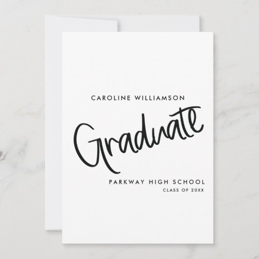 スクリプエレガントト白黒の卒業 招待状 (正面)