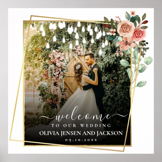 スクリプエレガントト白黒の結婚歓迎 ポスター (正面)