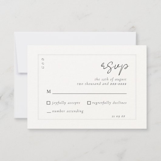 スクリプエレガントト白黒アイボリー結婚写真 出欠カード (正面)