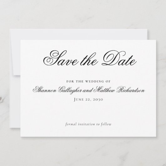 スクリプエレガントト白黒ウェディング日付の保存 案内状 (正面)