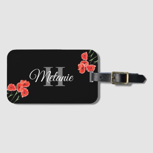 スクリプエレガントト白黒ガーリーフローラモノグラムL ラゲッジタグ (正面横)