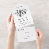 スクリプエレガントト白黒クラシックの結婚 オールインワン招待状 (貼ってはがせる)