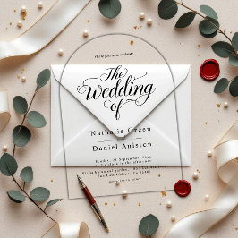 スクリプエレガントト白黒シンプルの結婚 アクリル招待状