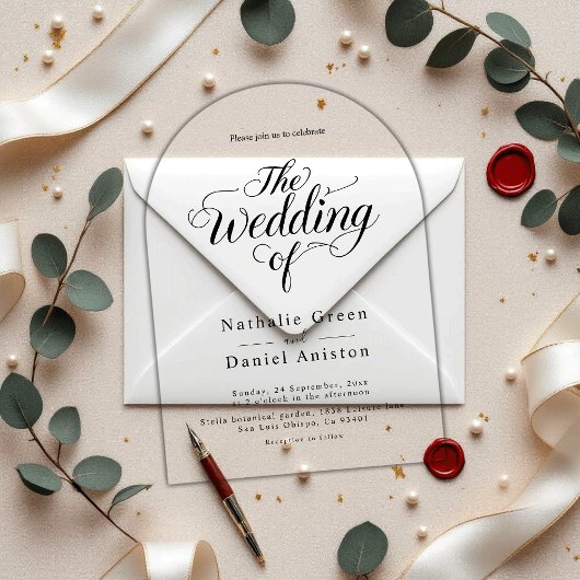 スクリプエレガントト白黒シンプルの結婚 アクリル招待状