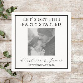 スクリプエレガントト白黒フォトウェディングパーティー スタンダードカクテルナプキン