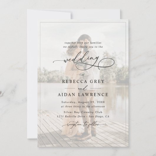 スクリプエレガントト白黒フォト結婚ズ 招待状 (正面)