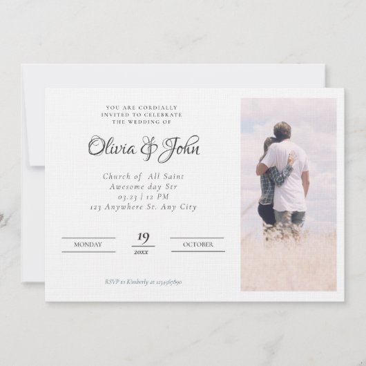 スクリプエレガントト白黒フォト結婚ズ 招待状 (正面)