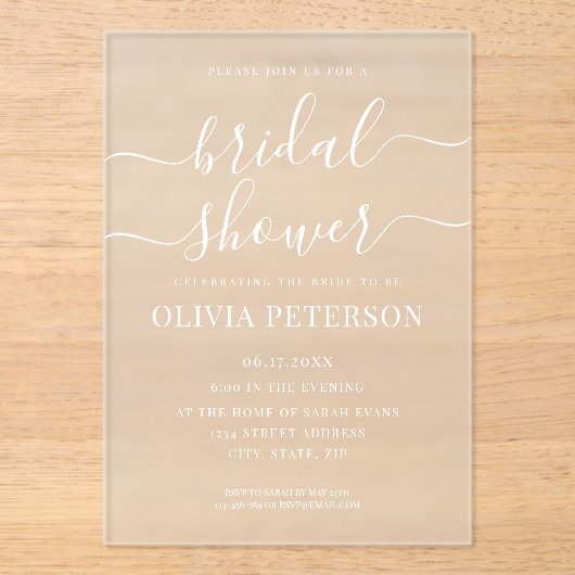 スクリプエレガントト白黒ブライダルシャワー アクリル招待状 (正面)