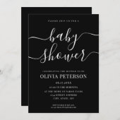 スクリプエレガントト白黒ベビーシャワー 招待状 (正面/裏面)