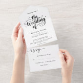 スクリプエレガントト白黒モダン結婚の オールインワン招待状 (貼ってはがせる)