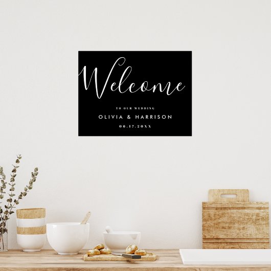 スクリプエレガントト白黒結婚のウェルカムサイン ポスター (キッチン)