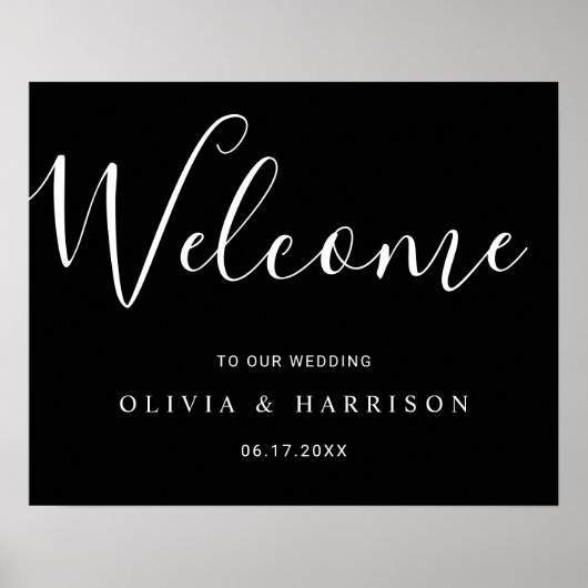 スクリプエレガントト白黒結婚のウェルカムサイン ポスター (正面)