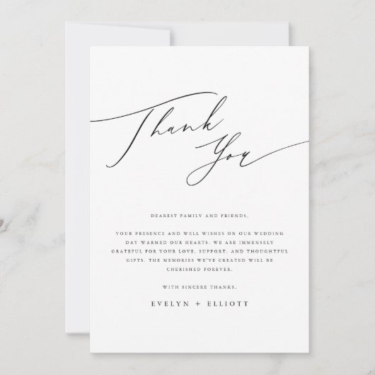 スクリプエレガントト白黒結婚式の受付テーブル サンキューカード (正面)