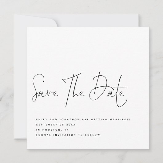 スクリプエレガントト白黒QR結婚の日救付 招待状 (正面)