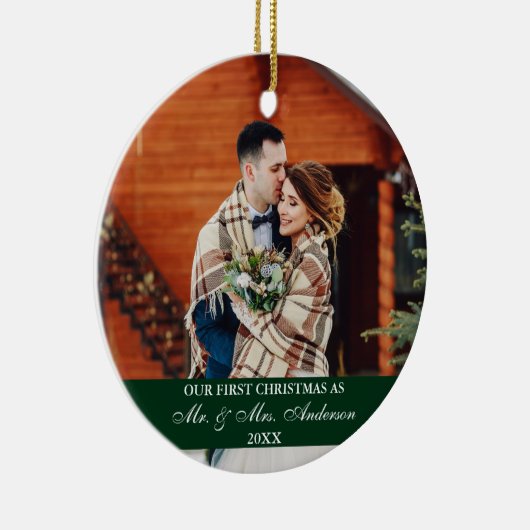 スクリプエレガントト私たちの初めてのクリスマスハンターグリーン セラミックオーナメント (右)