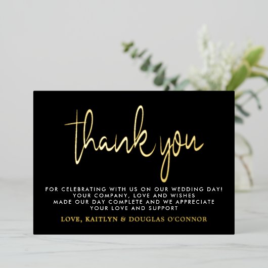 スクリプエレガントト結婚に感謝実在! 箔招待状 (立ち正面)