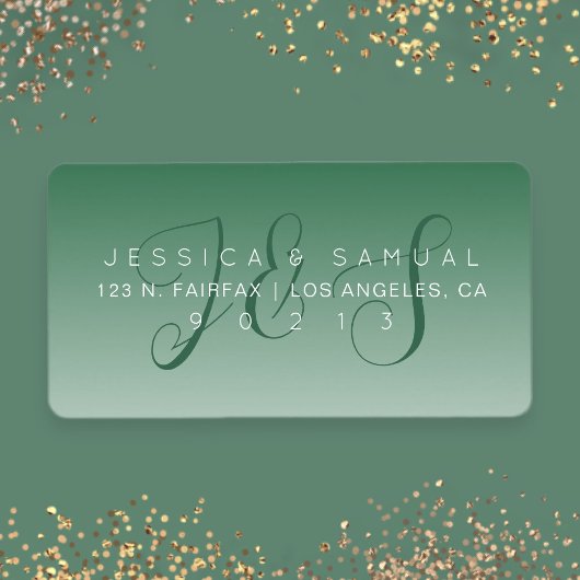 スクリプエレガントト結婚のグラデーション緑の差出人住所 ラベル