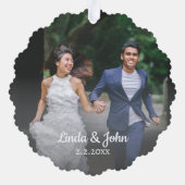 スクリプエレガントト結婚の写真のミニマルな休日 オーナメントカード (裏面)