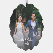 スクリプエレガントト結婚の写真のミニマルな休日 オーナメントカード (左)