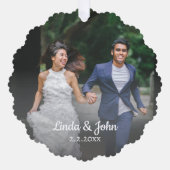 スクリプエレガントト結婚の写真のミニマルな休日 オーナメントカード (正面)