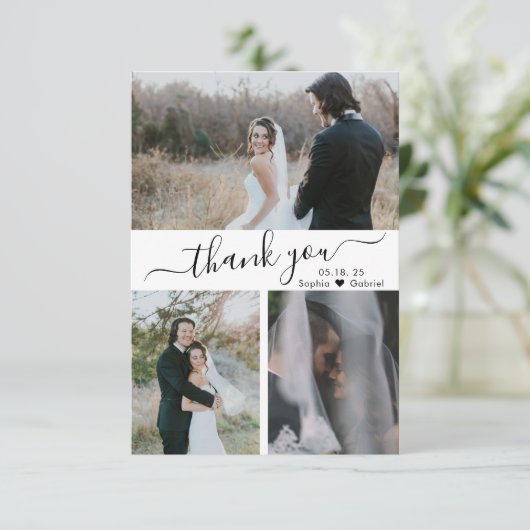 スクリプエレガントト結婚の写真コラージュありがとう車 サンキューカード (スタンド正面)