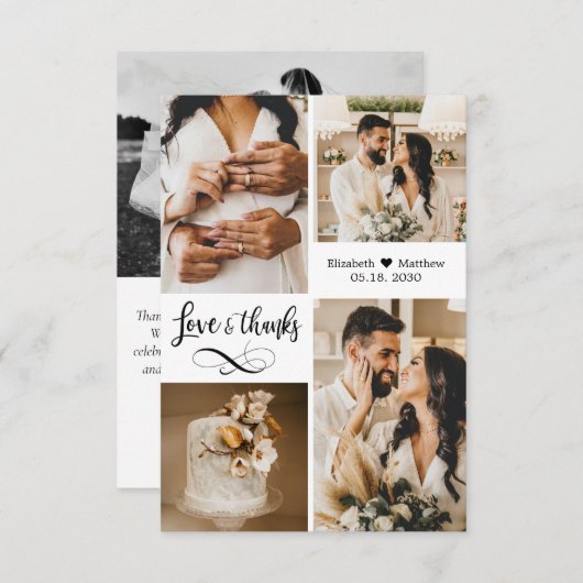 スクリプエレガントト結婚の写真コラージュ サンキューカード (正面/裏面)