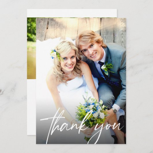 スクリプエレガントト結婚の写真テンプレート サンキューカード (正面/裏面)
