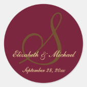 スクリプエレガントト結婚の新郎新婦の日付を保存 ラウンドシール (正面)