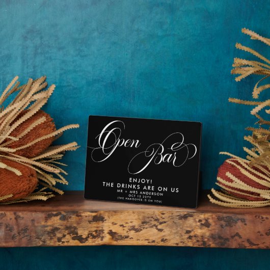 スクリプエレガントト結婚の開いたバードリンクのメニュー黒 フォトプラーク (側面)