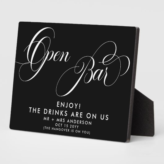 スクリプエレガントト結婚の開いたバードリンクのメニュー黒 フォトプラーク (側面)