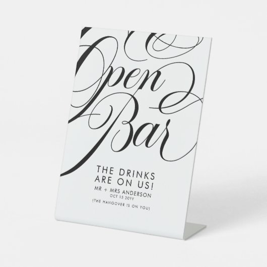 スクリプエレガントト結婚のFree Drinksバーメニュー 台座サイン (正面)