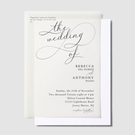 スクリプエレガントト結婚オーバーレイの設定 ベラム紙招待状 (オフセット)