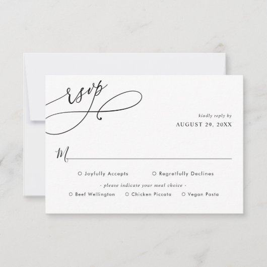 スクリプエレガントト結婚式の出欠と食事オプションカード 出欠カード (正面)