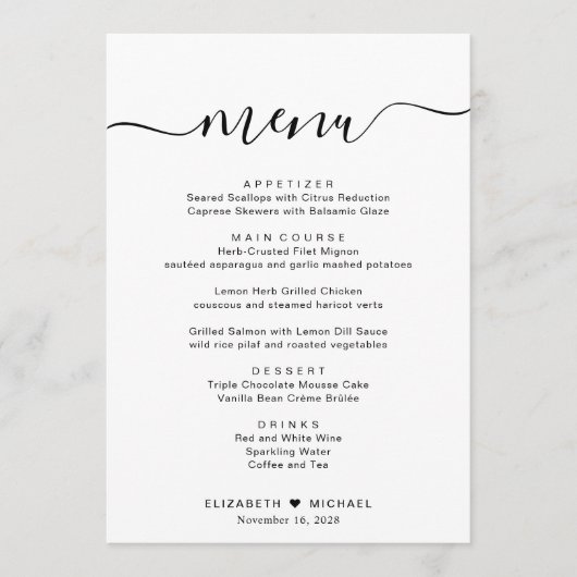 スクリプエレガントト結婚式の受付 メニュー (正面)