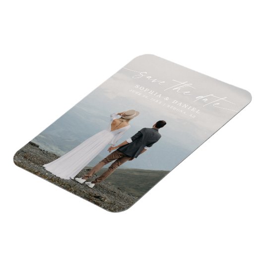 スクリプエレガントト結婚式の日付の保存 マグネット (左側)