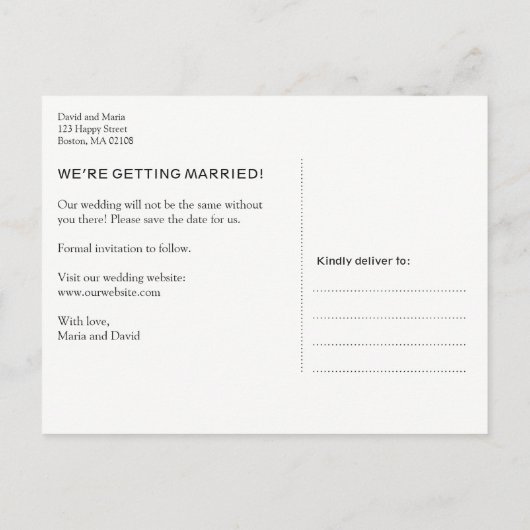 スクリプエレガントト結婚式の日付の保存 案内ポストカード (裏面)